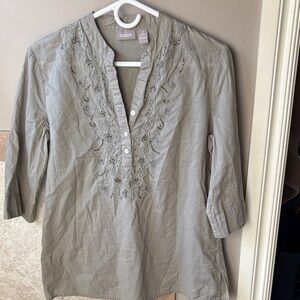 Chico's Light Green Embroidered 3/4 sleeve Tunic